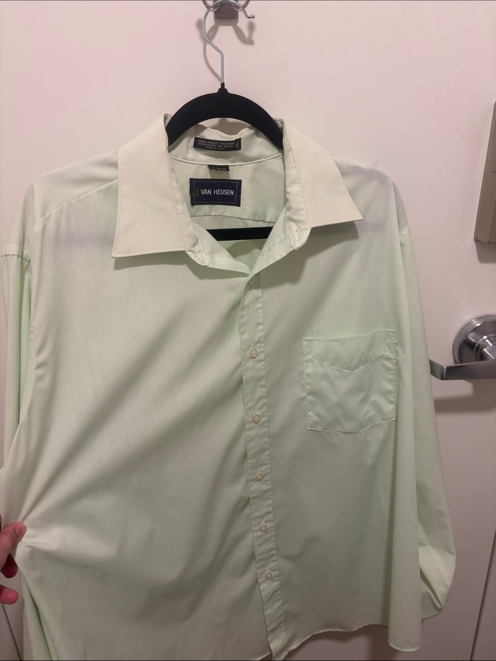 Vintage Van Heusen Mint Green Long Sleeve Dress Shirt 17 34/35 Made in USA - Picture 5 of 12